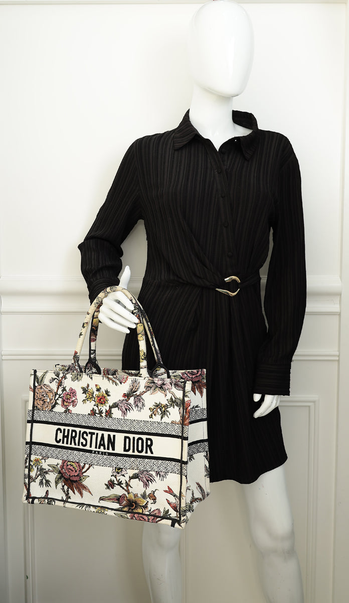 Christian Dior White Multicolor Jardin Botanique Embroidery Book Tote Medium Bag