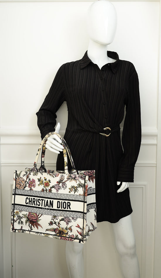 Christian Dior White Multicolor Jardin Botanique Embroidery Book Tote Medium Bag