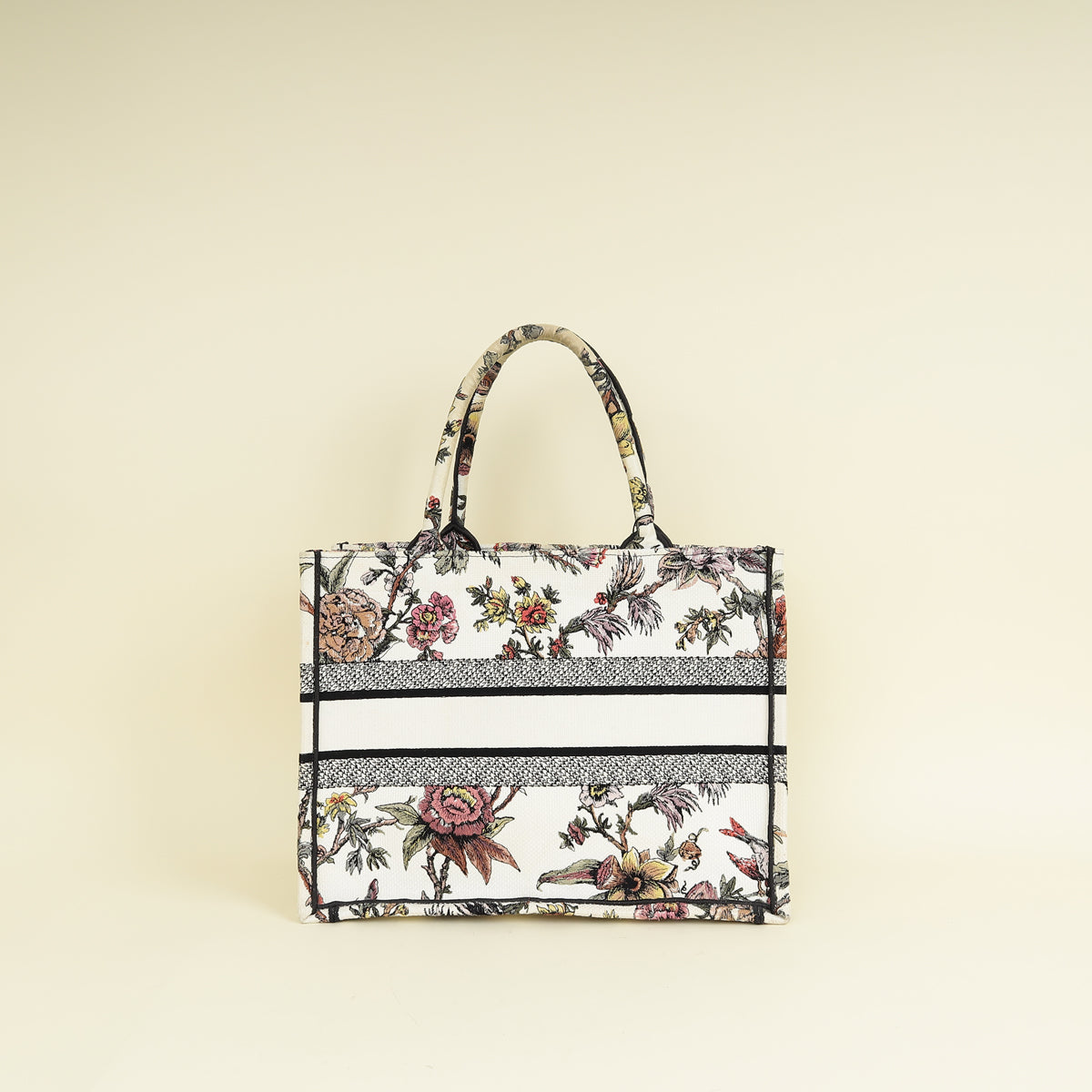 Christian Dior White Multicolor Jardin Botanique Embroidery Book Tote Medium Bag