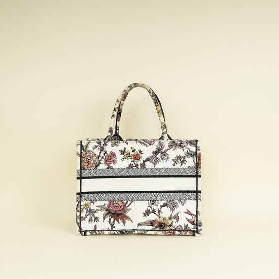 Christian Dior White Multicolor Jardin Botanique Embroidery Book Tote Medium Bag