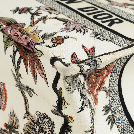 Christian Dior White Multicolor Jardin Botanique Embroidery Book Tote Medium Bag