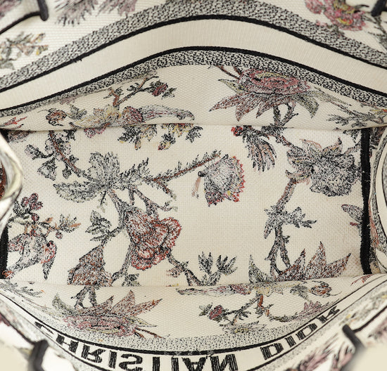 Christian Dior White Multicolor Jardin Botanique Embroidery Book Tote Medium Bag
