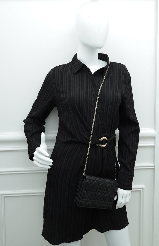 Christian Dior Black Lady Dior Wallet Chain Pouch
