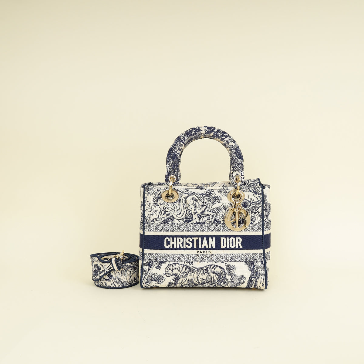 Christian Dior Bicolor Toile De Jouy Lady D-Lite Medium Bag