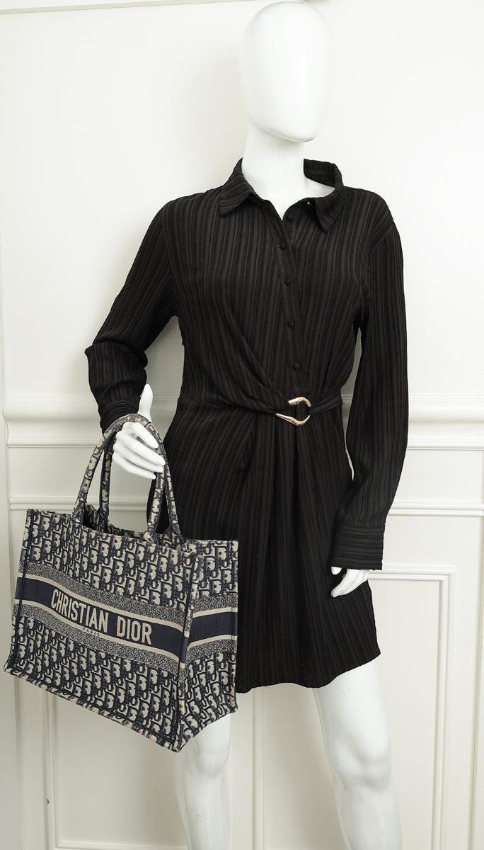 Christian Dior Navy Blue Oblique Book Tote Medium Bag-Christian Dior-THE CLOSET