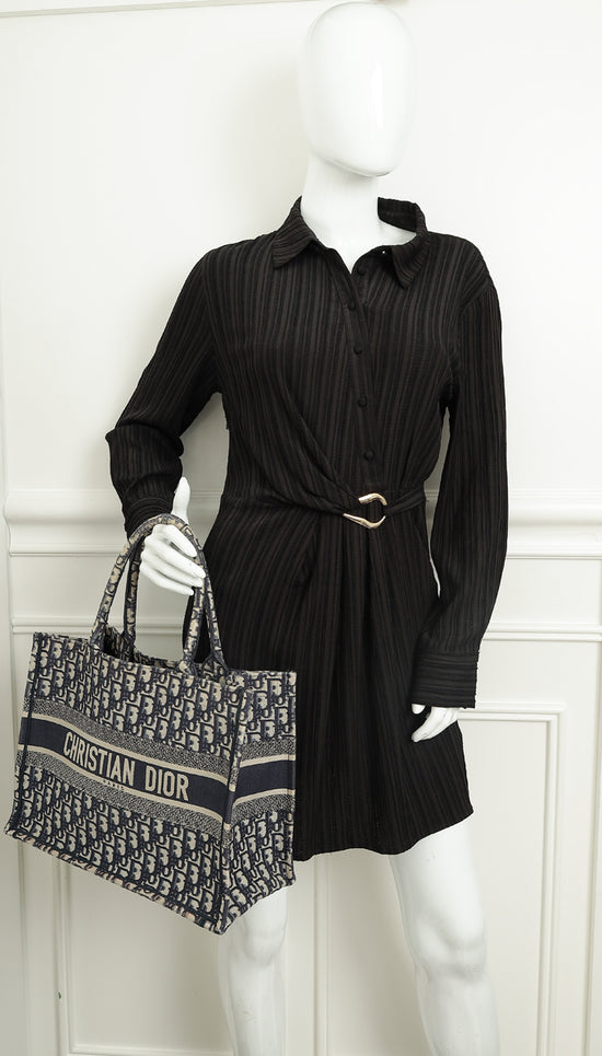 Christian Dior Navy Blue Oblique Book Tote Medium Bag-Christian Dior-THE CLOSET