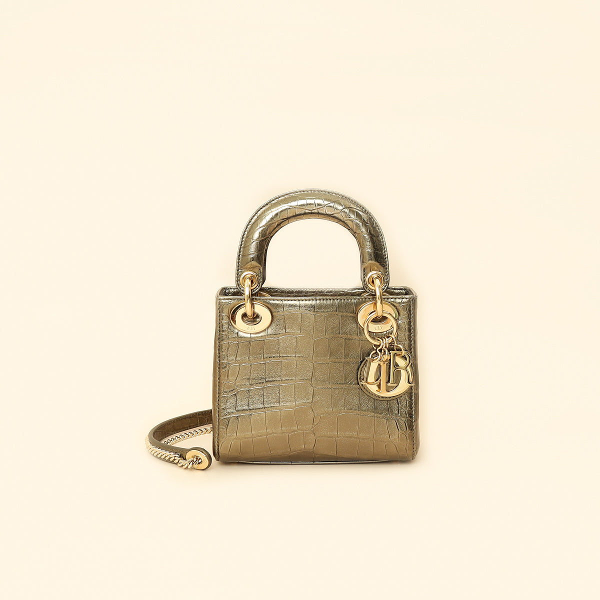 Christian Dior Metallic olive Lady Dior Alligator Mini Chain Bag-Christian Dior-THE CLOSET