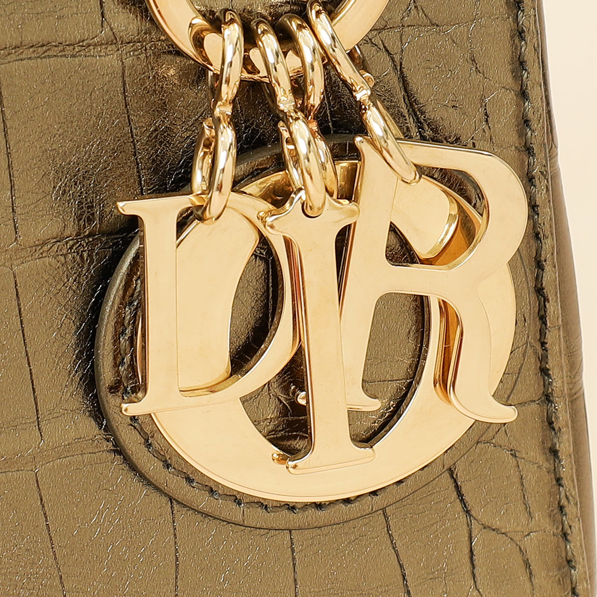 Christian Dior Metallic olive Lady Dior Alligator Mini Chain Bag-Christian Dior-THE CLOSET