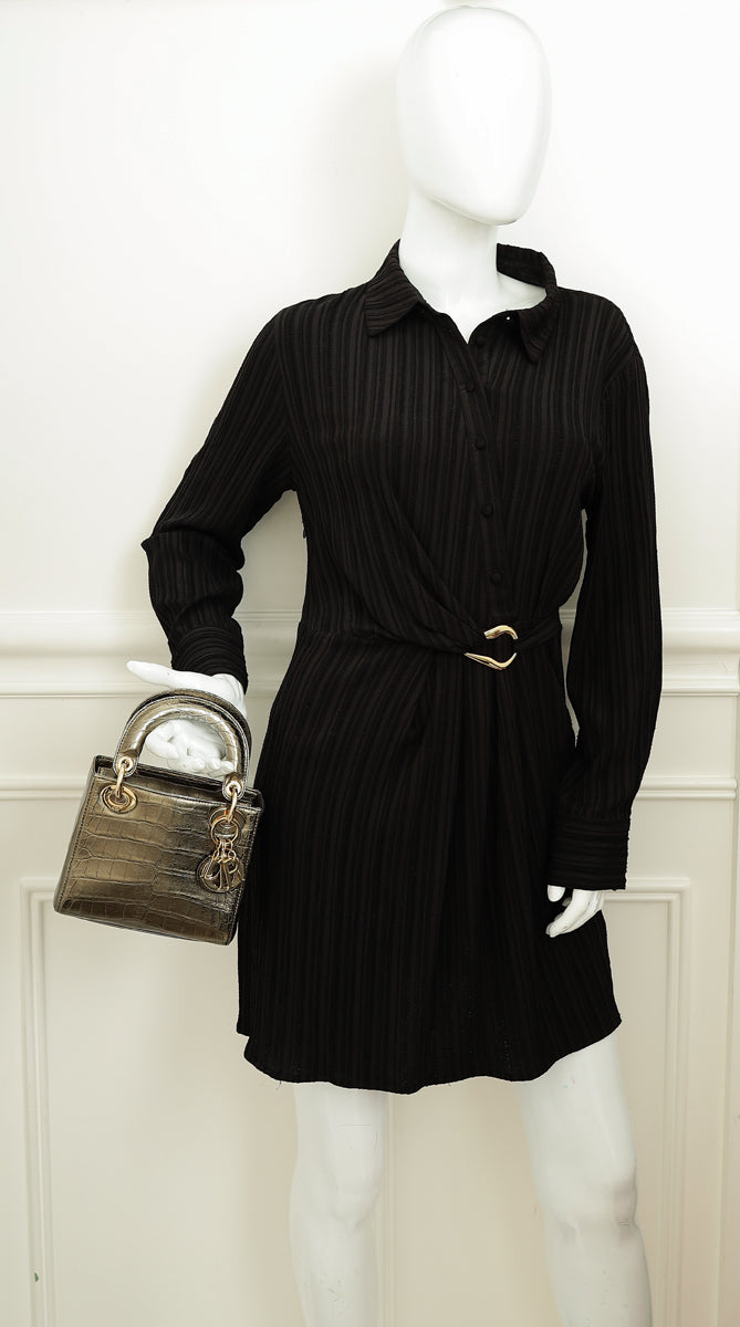 Christian Dior Metallic olive Lady Dior Alligator Mini Chain Bag-Christian Dior-THE CLOSET