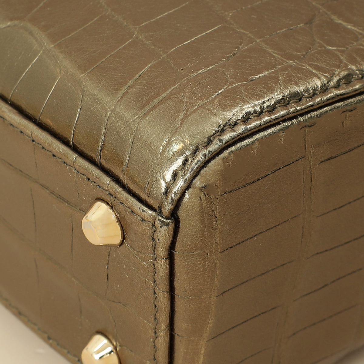 Christian Dior Metallic olive Lady Dior Alligator Mini Chain Bag-Christian Dior-THE CLOSET