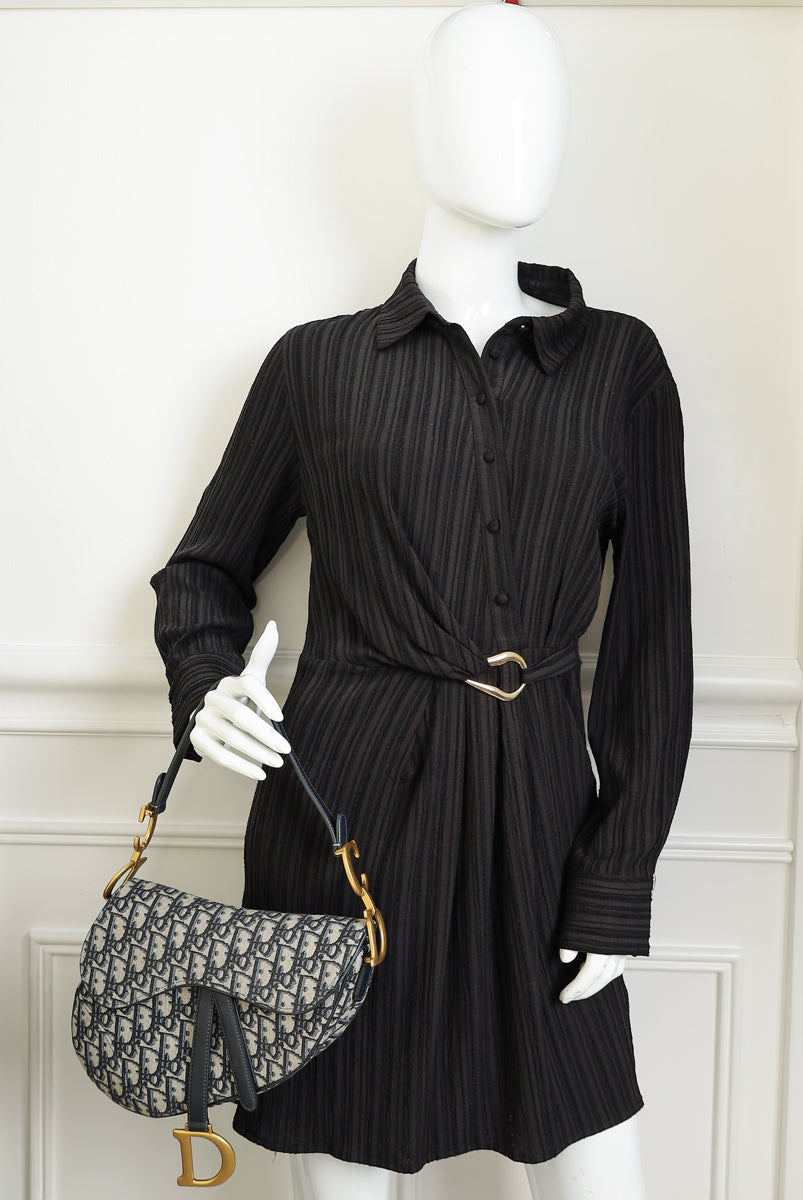 Christian Dior Navy Oblique Saddle Medium Bag