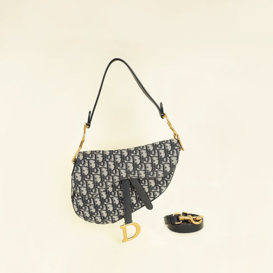Christian Dior Navy Oblique Saddle Medium Bag