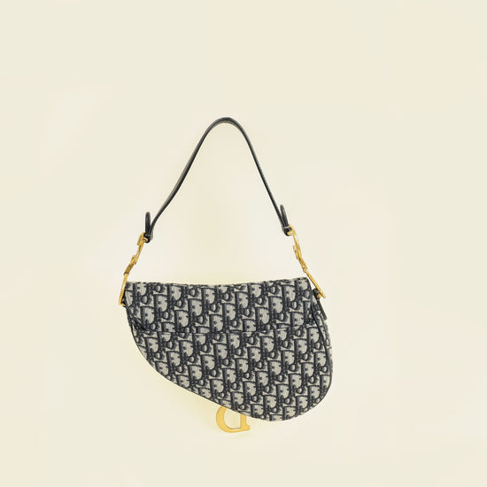 Christian Dior Navy Oblique Saddle Medium Bag