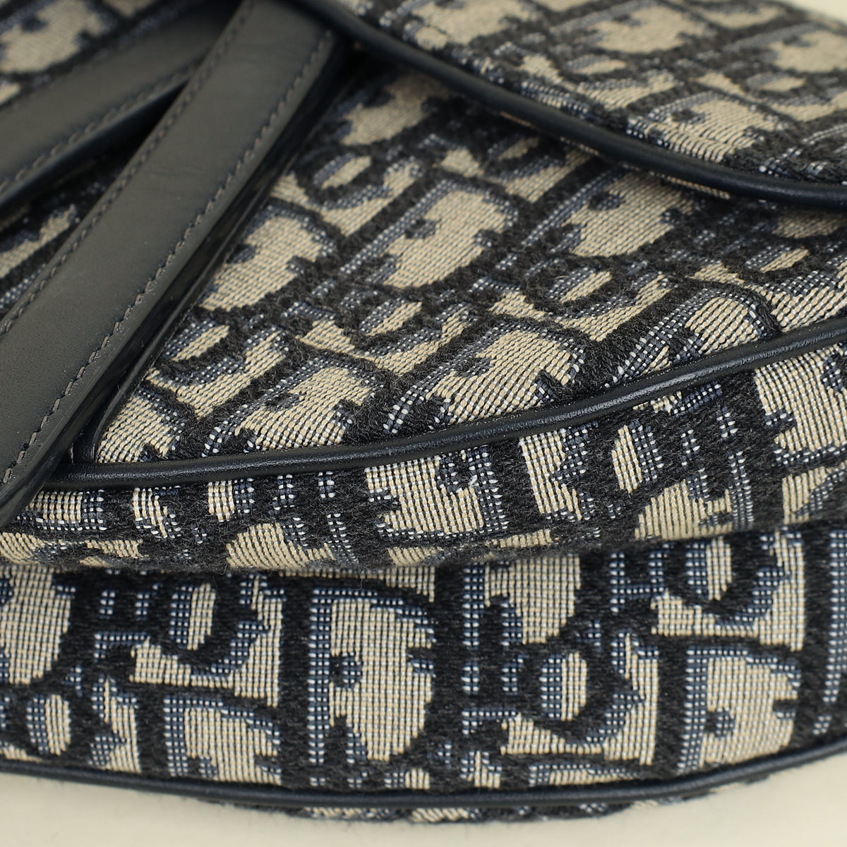 Christian Dior Navy Oblique Saddle Medium Bag