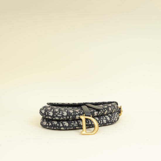 Christian Dior Navy Oblique Saddle Medium Bag