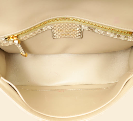 Christian Dior Metallic Golden Beige Python Caro Flap Medium Shoulder Bag-Christian Dior-THE CLOSET