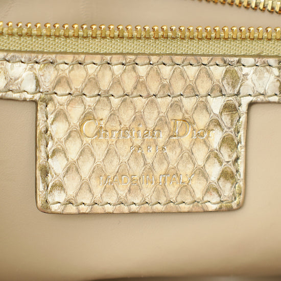 Christian Dior Metallic Golden Beige Python Caro Flap Medium Shoulder Bag-Christian Dior-THE CLOSET