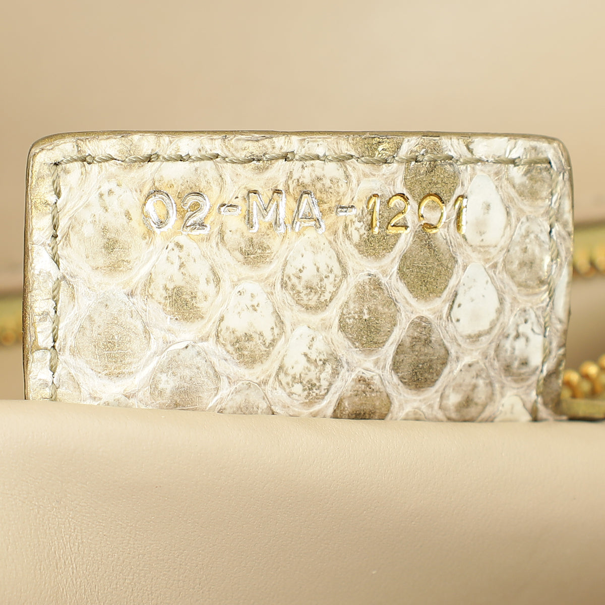 Christian Dior Metallic Golden Beige Python Caro Flap Medium Shoulder Bag-Christian Dior-THE CLOSET