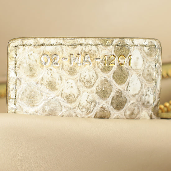 Christian Dior Metallic Golden Beige Python Caro Flap Medium Shoulder Bag-Christian Dior-THE CLOSET