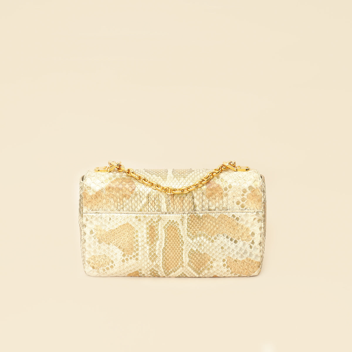 Christian Dior Metallic Golden Beige Python Caro Flap Medium Shoulder Bag-Christian Dior-THE CLOSET