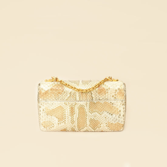 Christian Dior Metallic Golden Beige Python Caro Flap Medium Shoulder Bag-Christian Dior-THE CLOSET