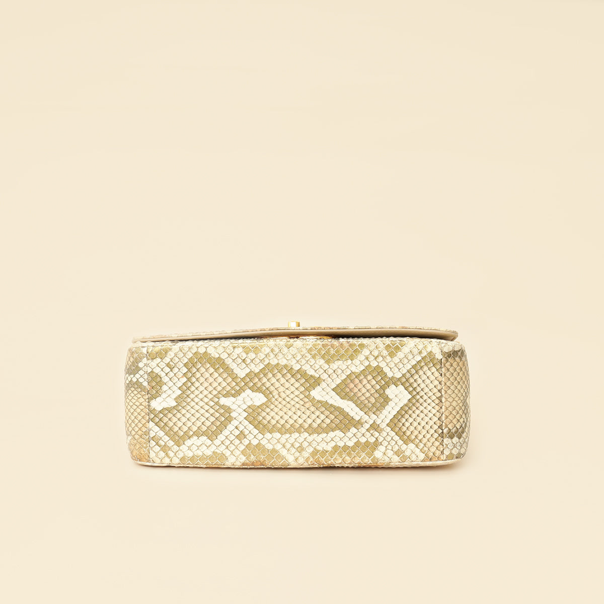 Christian Dior Metallic Golden Beige Python Caro Flap Medium Shoulder Bag-Christian Dior-THE CLOSET