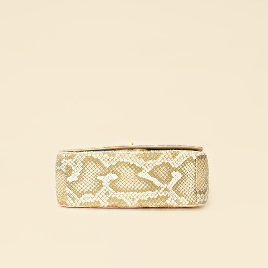 Christian Dior Metallic Golden Beige Python Caro Flap Medium Shoulder Bag-Christian Dior-THE CLOSET