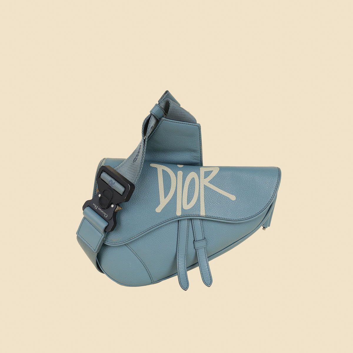 Christian Dior Blue x Shawn Stussy 2020 Logo Print Saddle Bag-Christian Dior-THE CLOSET