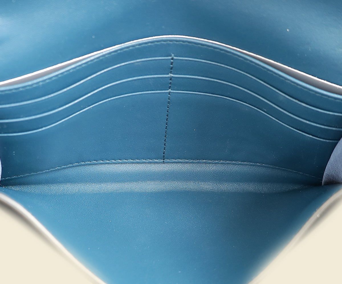 Christian Dior Teal Blue Saddle Long Wallet on Chain