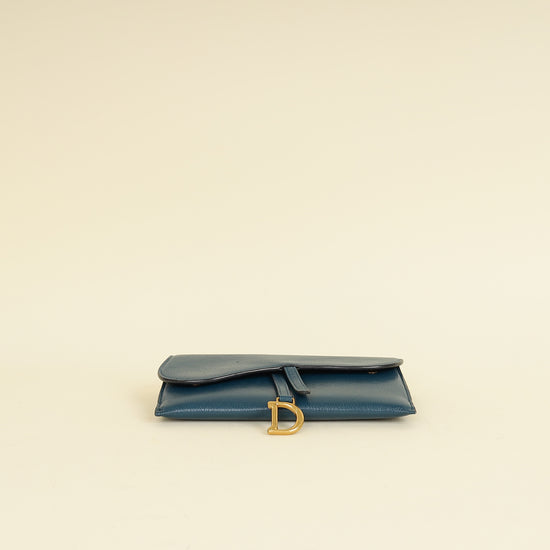 Christian Dior Teal Blue Saddle Long Wallet on Chain