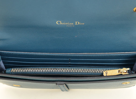 Christian Dior Teal Blue Saddle Long Wallet on Chain