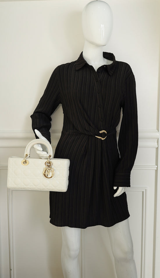 Christian Dior Latte White Lady D-joy Cannage Medium Bag