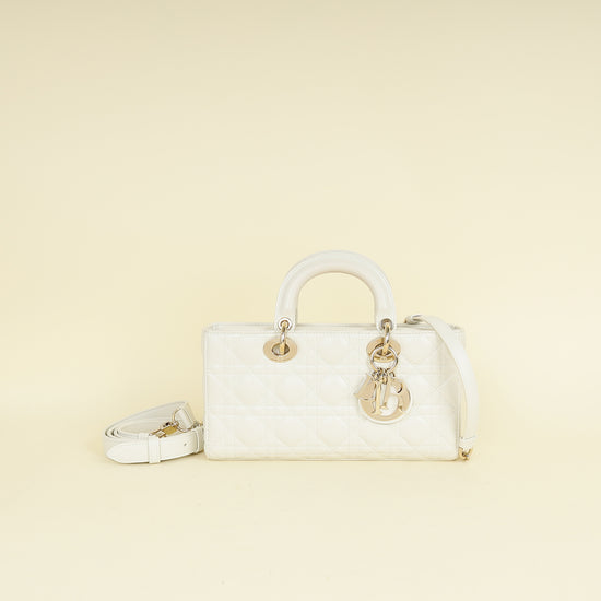 Christian Dior Latte White Lady D-joy Cannage Medium Bag