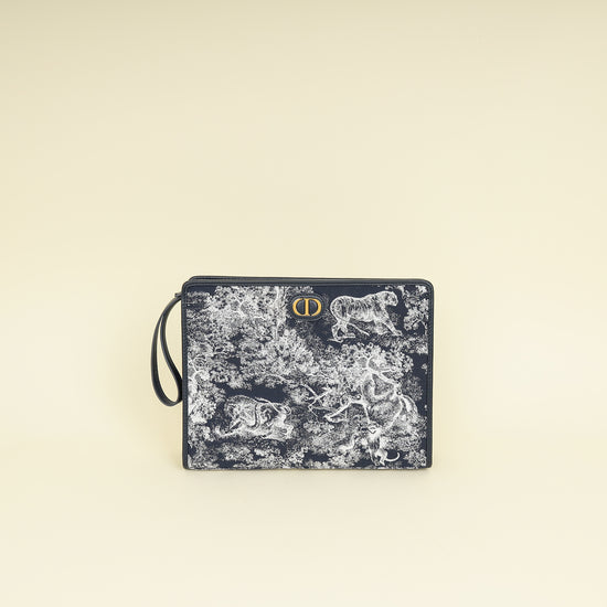 Christian Dior Navy Blue Toile De Jouy 30 Montaigne Pouch