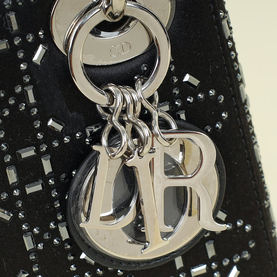 Christian Dior Black Satin Strass Cannage Mini Lady Dior Bag
