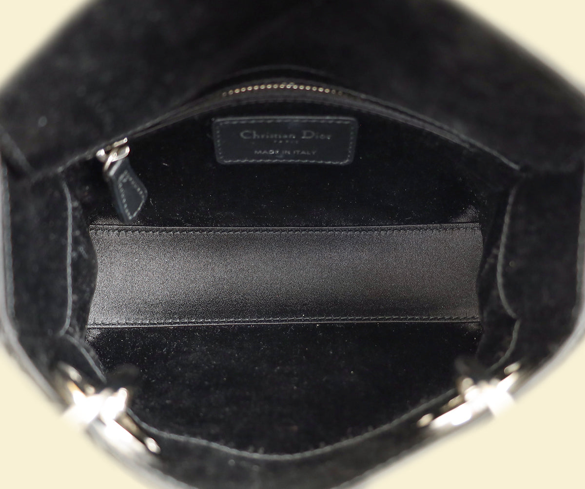 Christian Dior Black Satin Strass Cannage Mini Lady Dior Bag