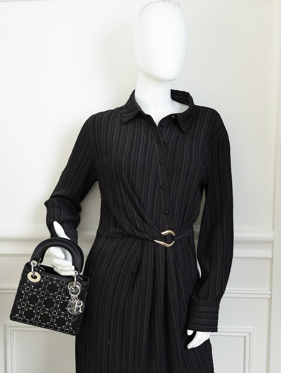 Christian Dior Black Satin Strass Cannage Mini Lady Dior Bag