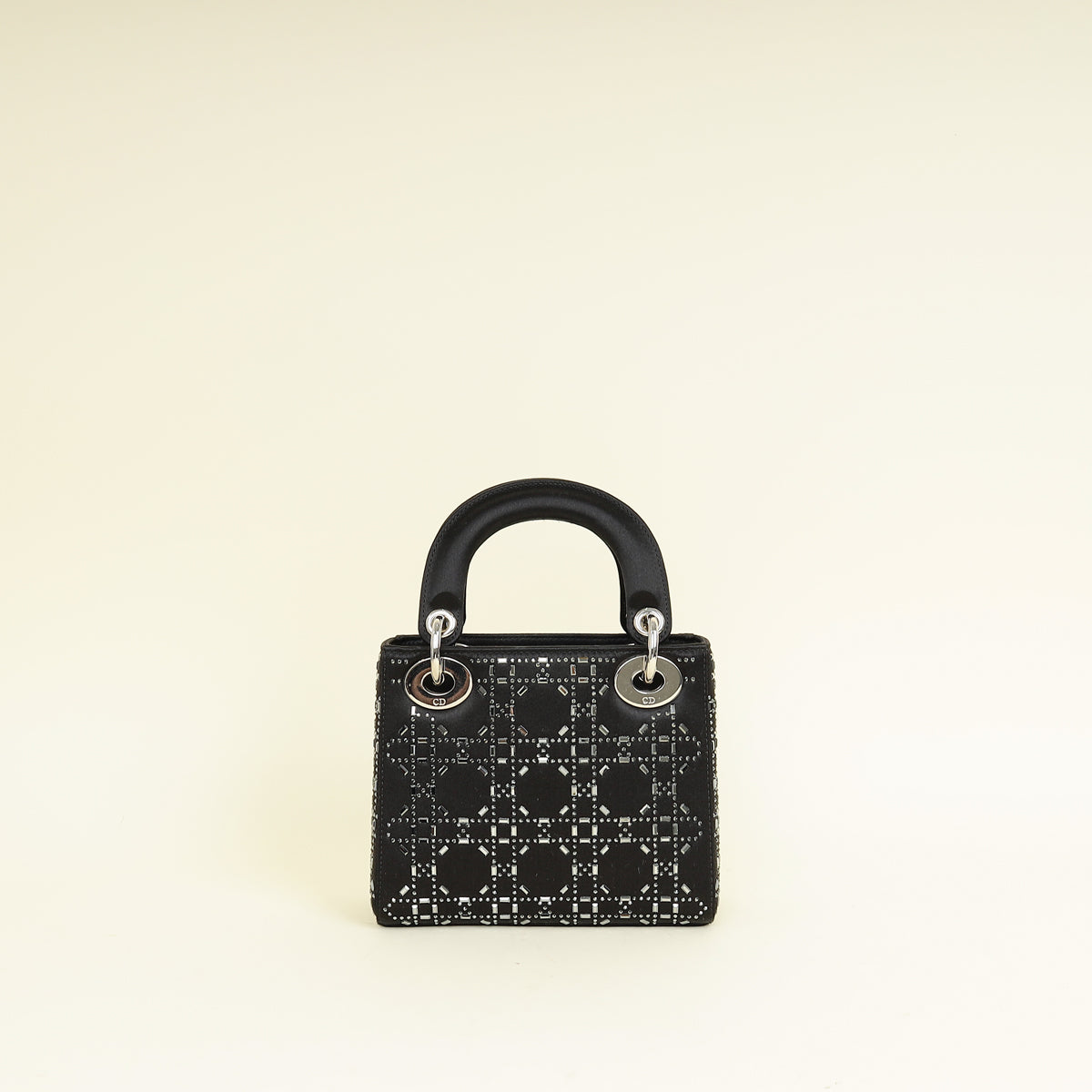 Christian Dior Black Satin Strass Cannage Mini Lady Dior Bag