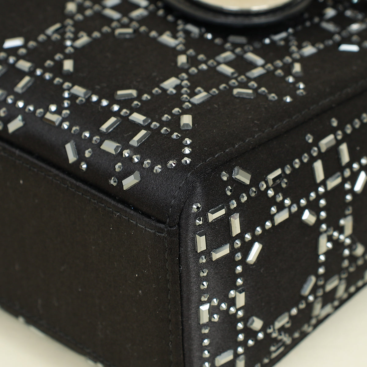 Christian Dior Black Satin Strass Cannage Mini Lady Dior Bag