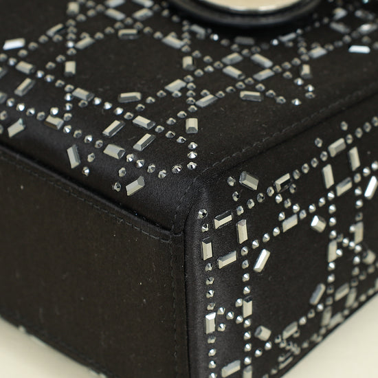 Christian Dior Black Satin Strass Cannage Mini Lady Dior Bag