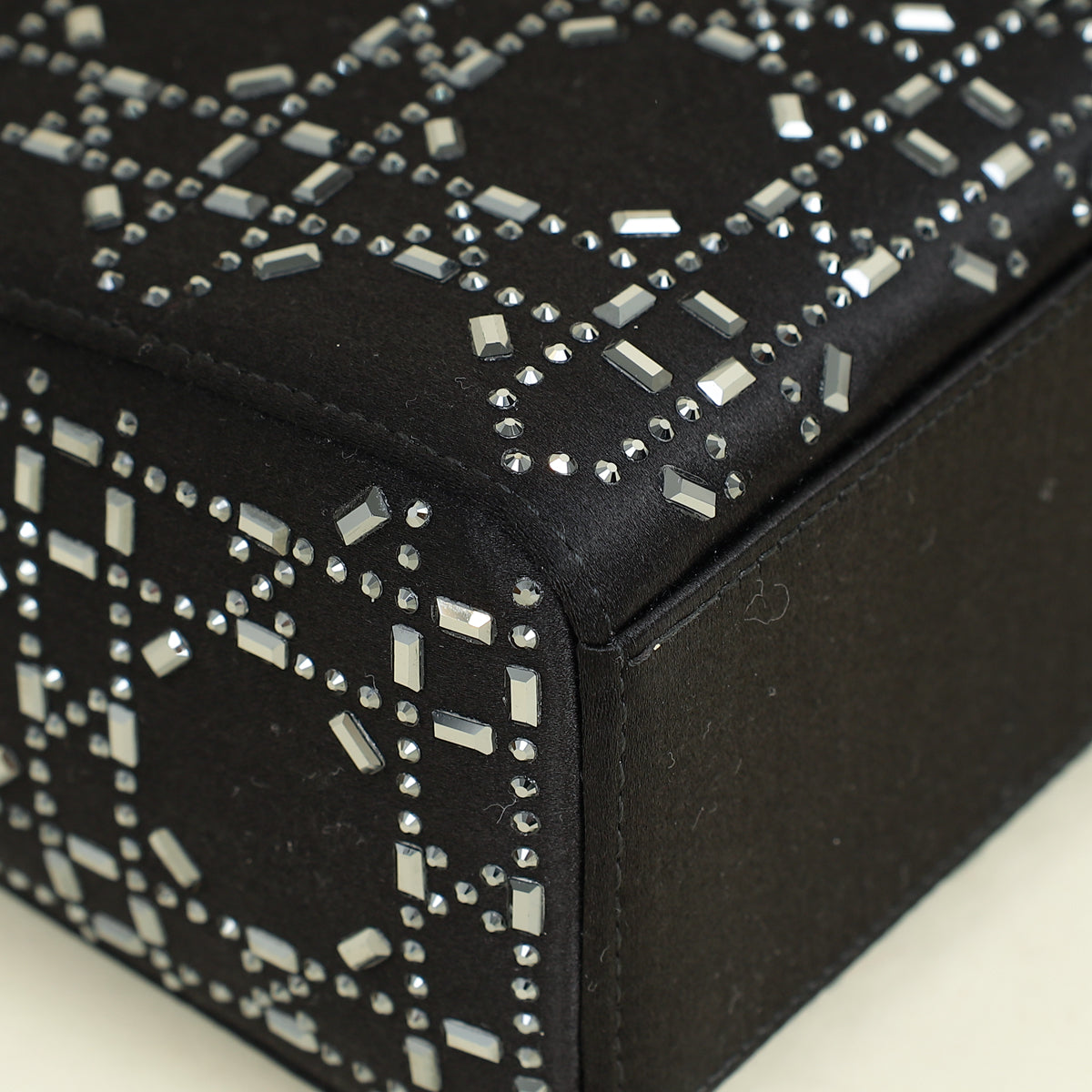 Christian Dior Black Satin Strass Cannage Mini Lady Dior Bag