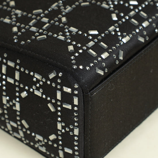 Christian Dior Black Satin Strass Cannage Mini Lady Dior Bag