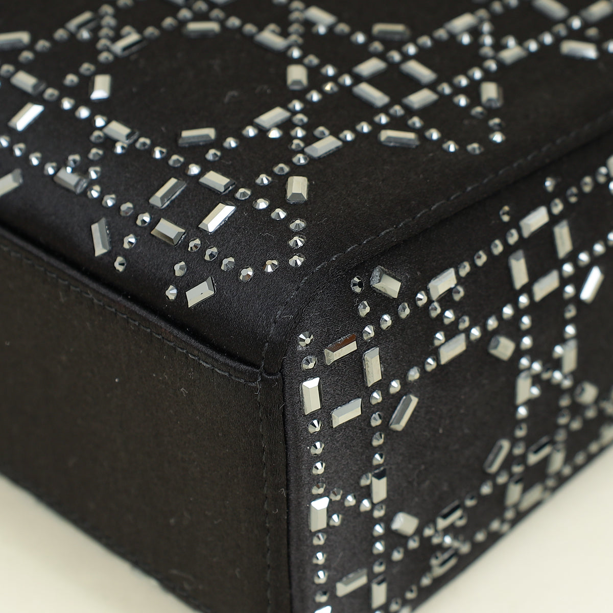 Christian Dior Black Satin Strass Cannage Mini Lady Dior Bag