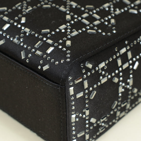 Christian Dior Black Satin Strass Cannage Mini Lady Dior Bag