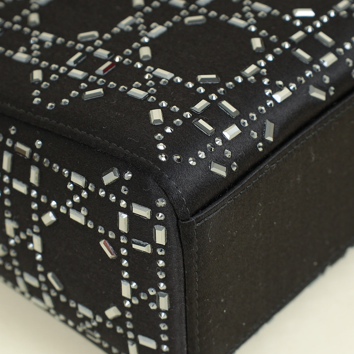 Christian Dior Black Satin Strass Cannage Mini Lady Dior Bag