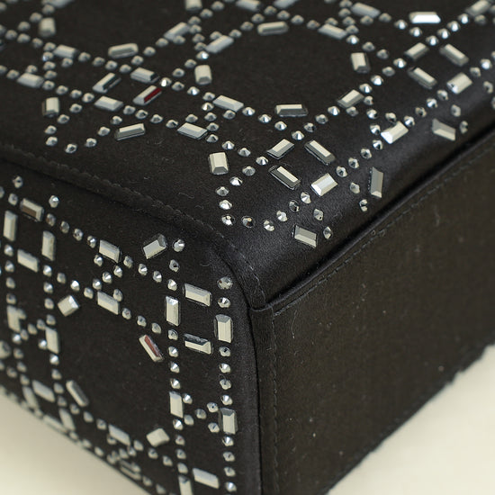 Christian Dior Black Satin Strass Cannage Mini Lady Dior Bag