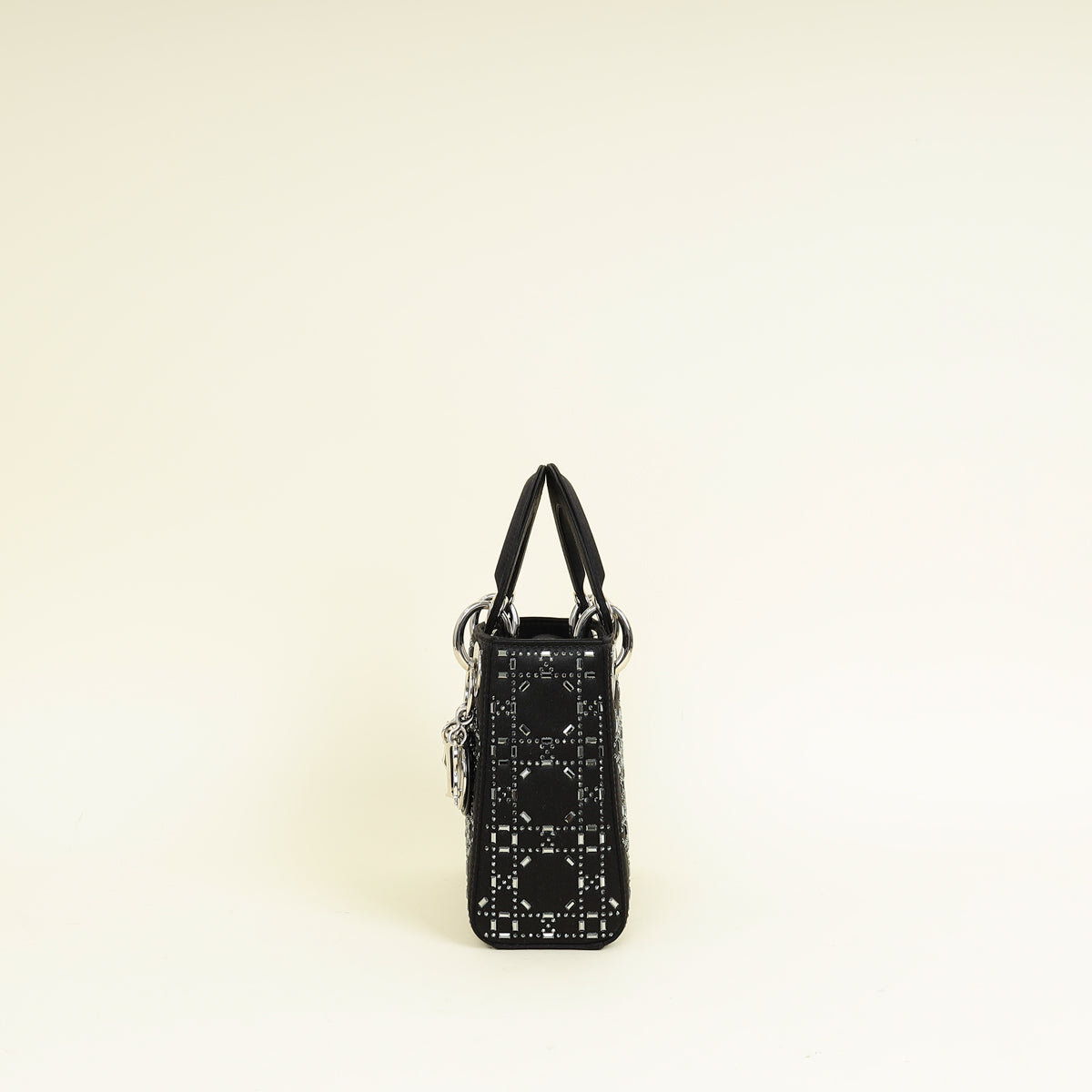 Christian Dior Black Satin Strass Cannage Mini Lady Dior Bag