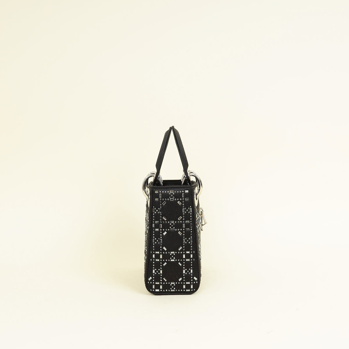 Christian Dior Black Satin Strass Cannage Mini Lady Dior Bag