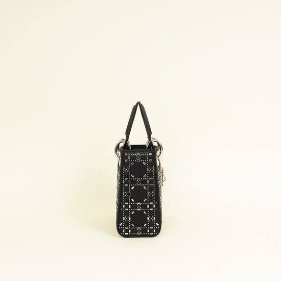 Christian Dior Black Satin Strass Cannage Mini Lady Dior Bag