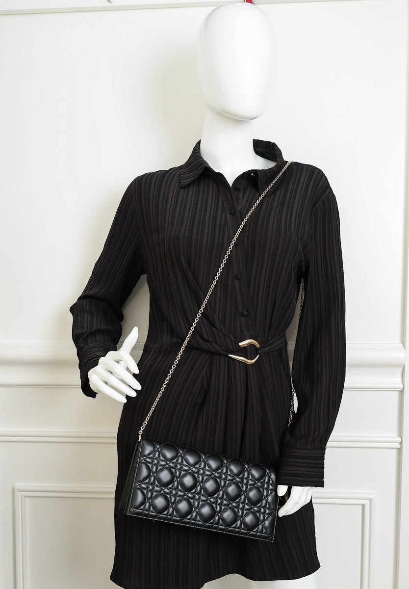 Christian Dior Black Lady Dior Convertible Chain Clutch